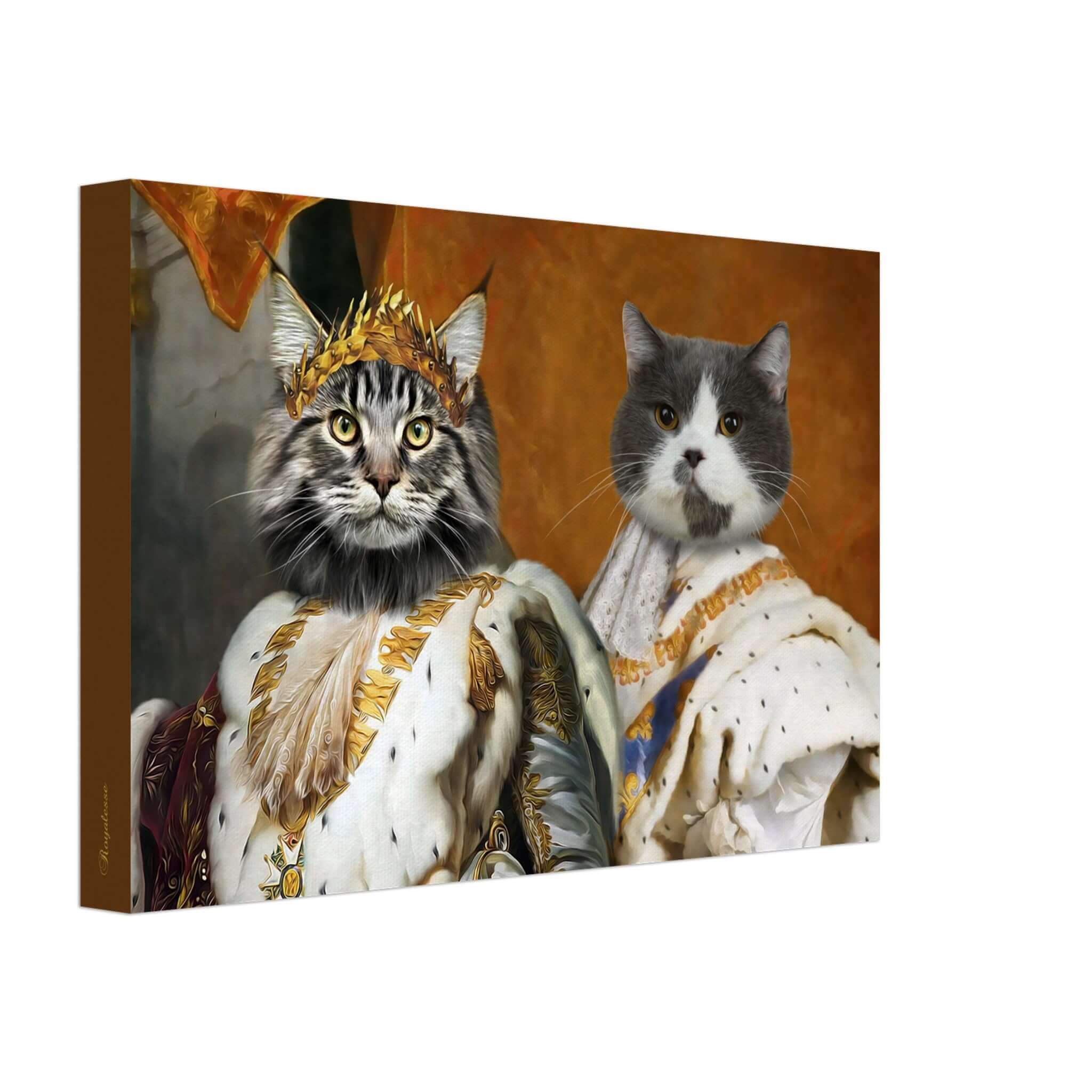 Toile DUO EMPEREURS avec portraits d'animaux personnalisés, imprimé en France, papier FSC, art intemporel pour animaux de compagnie.