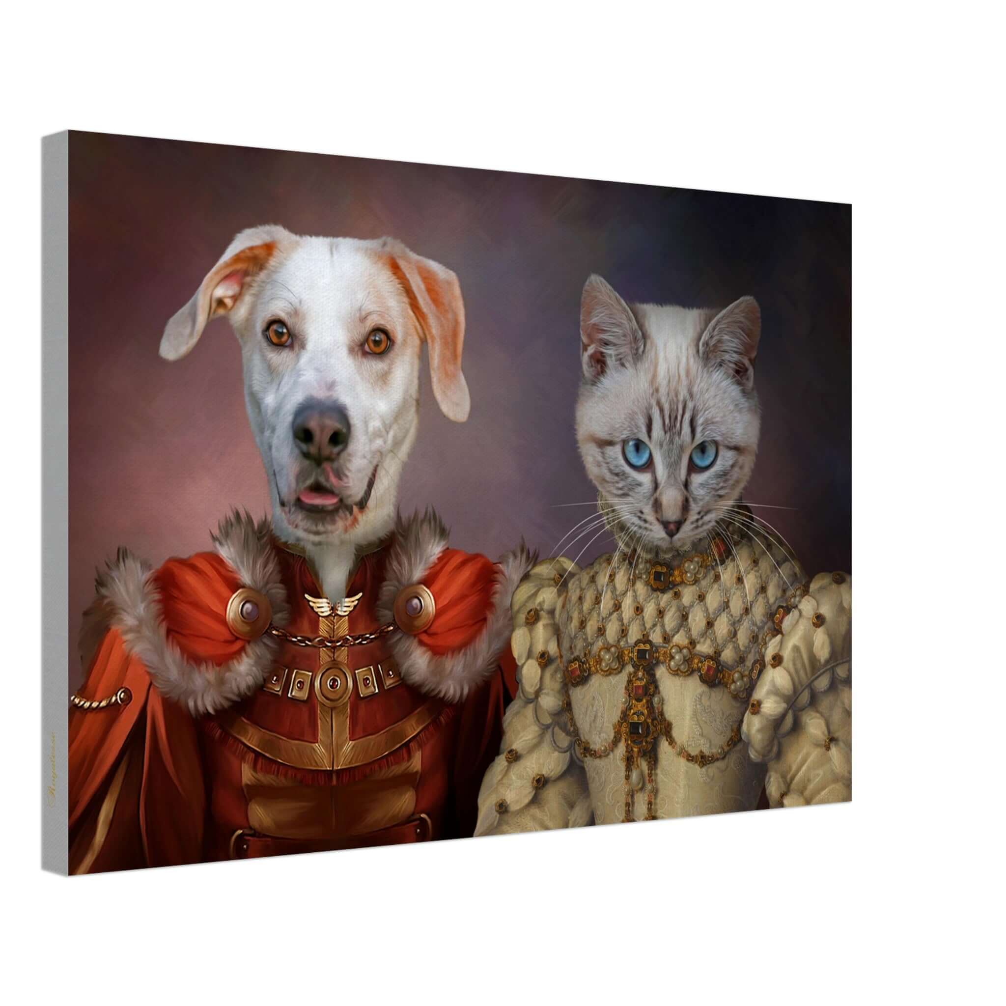 Toile "DUO PRINCE ET PRINCESSE RENAISSANCE" avec animaux en costumes royaux, imprimé en France sur papier FSC.