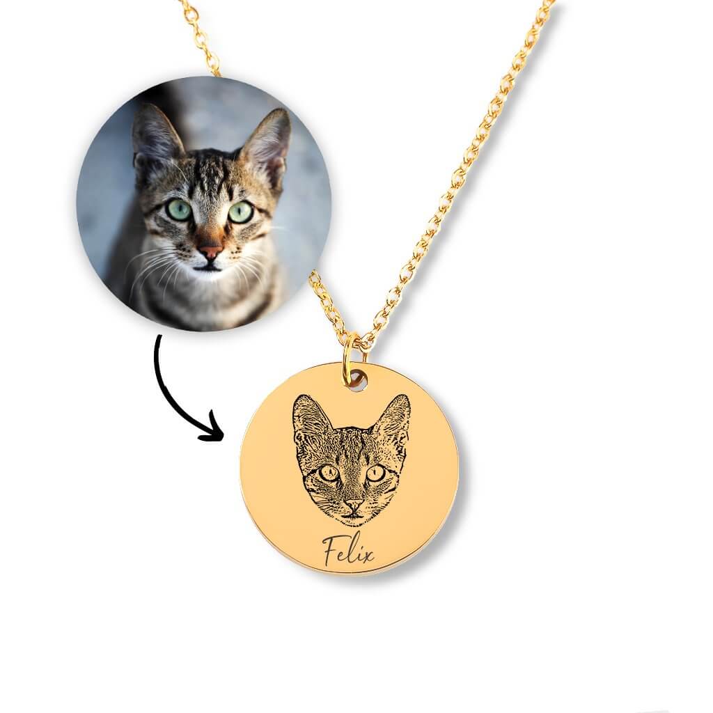 Collier personnalisé chat, gravé en France. Gravé avec photo et nom d'un chat pour un cadeau unique.