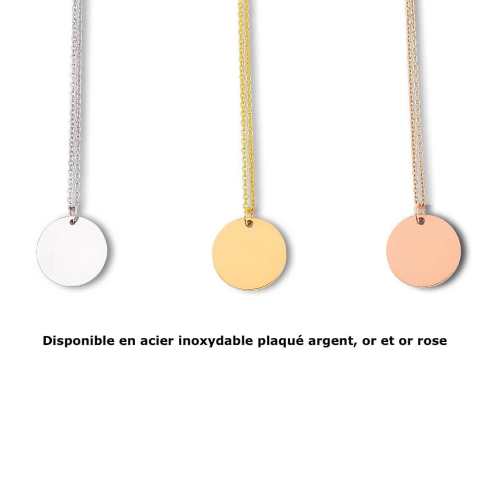 Collier gravé avec photo chien, disponible en acier inoxydable argent, or, et or rose, gravé en France