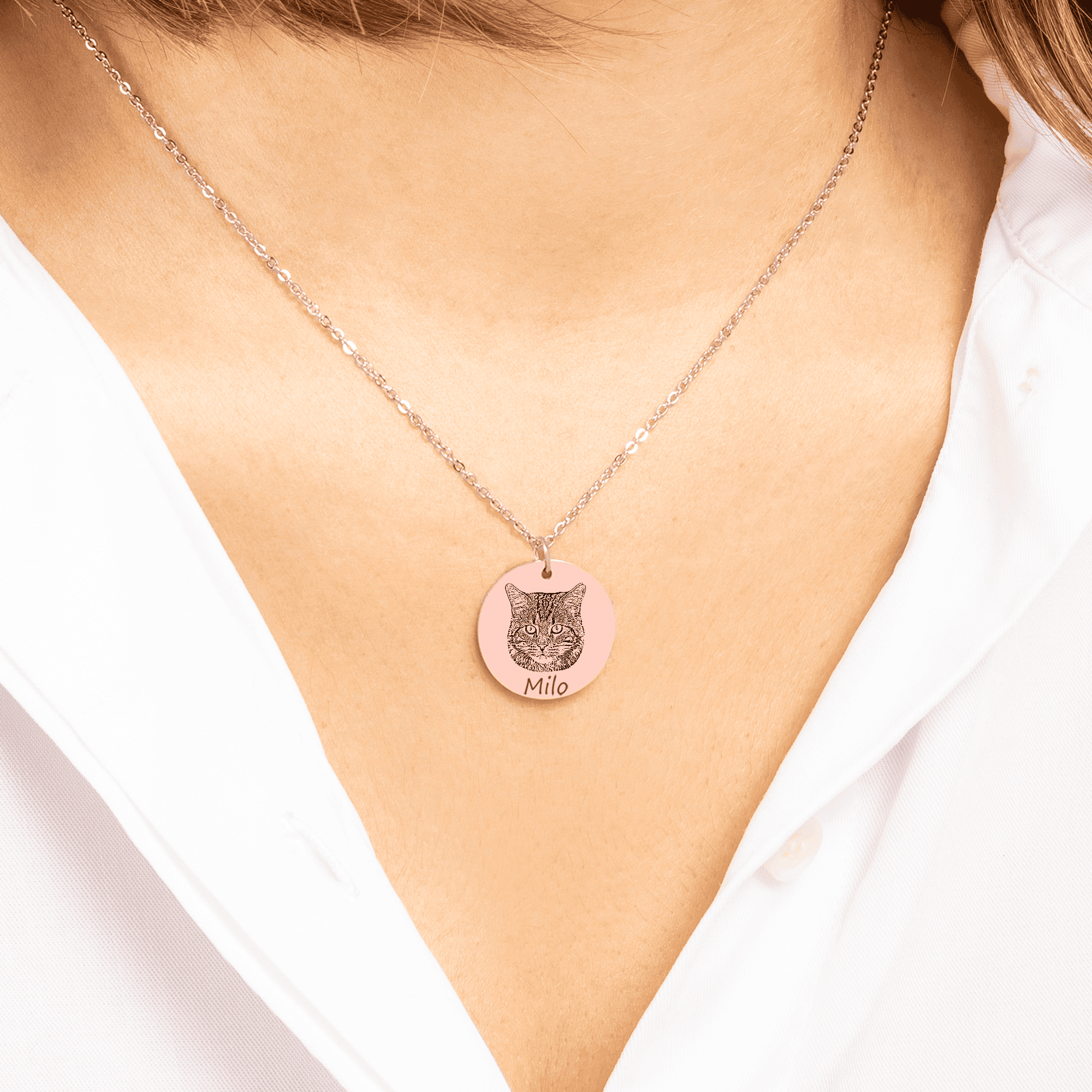 Collier Gravé avec Photo Chat