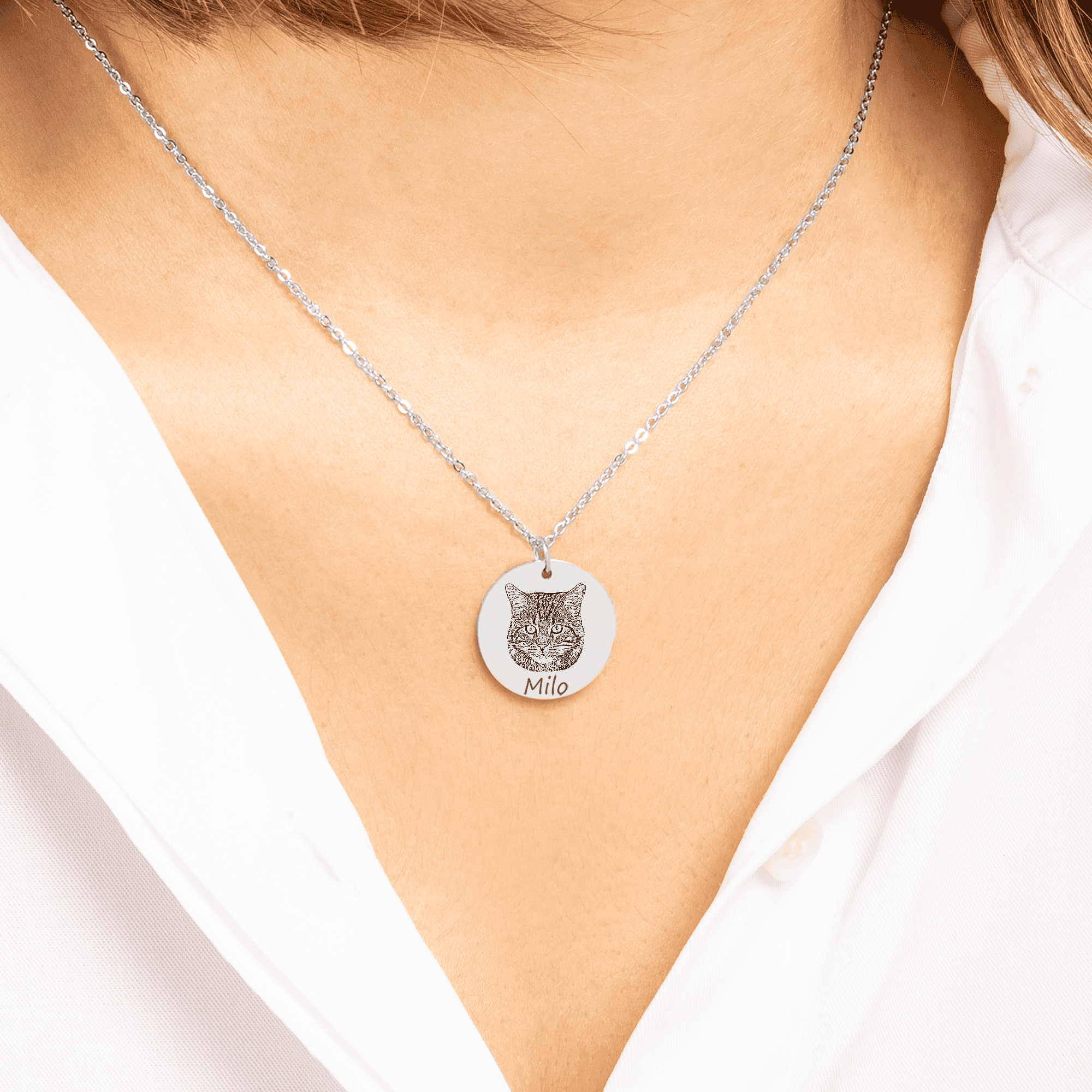 Collier Gravé avec Photo Chat