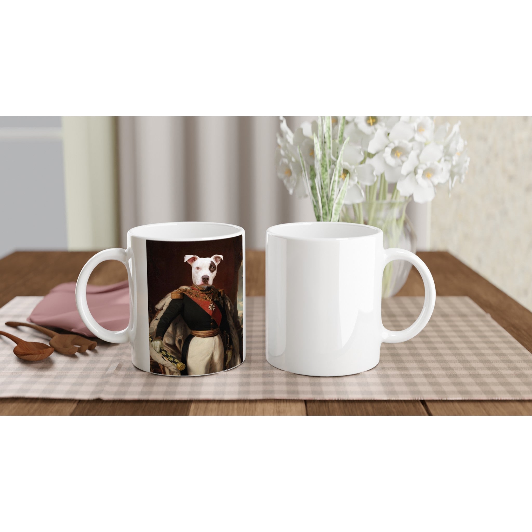 Tasse en céramique personnalisée avec portrait de chien en costume, design élégant, imprimé en France