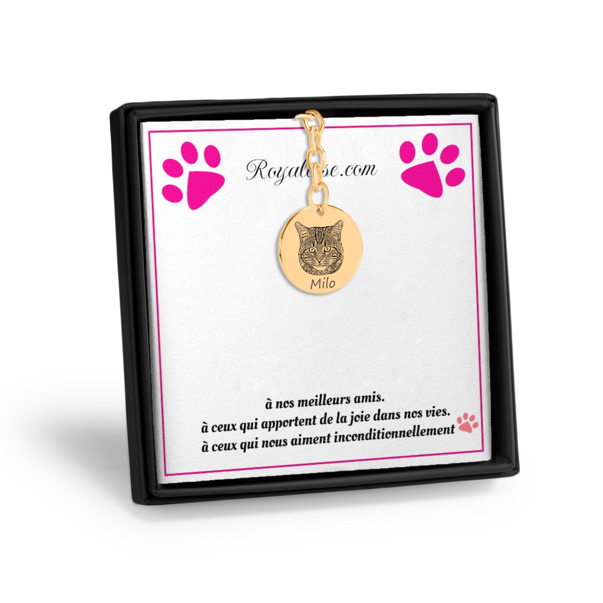 Porte-clés Gravé Portrait Chat personnalisé, imprimé en France, sur papier FSC, idéal pour honorer les amis animaux.