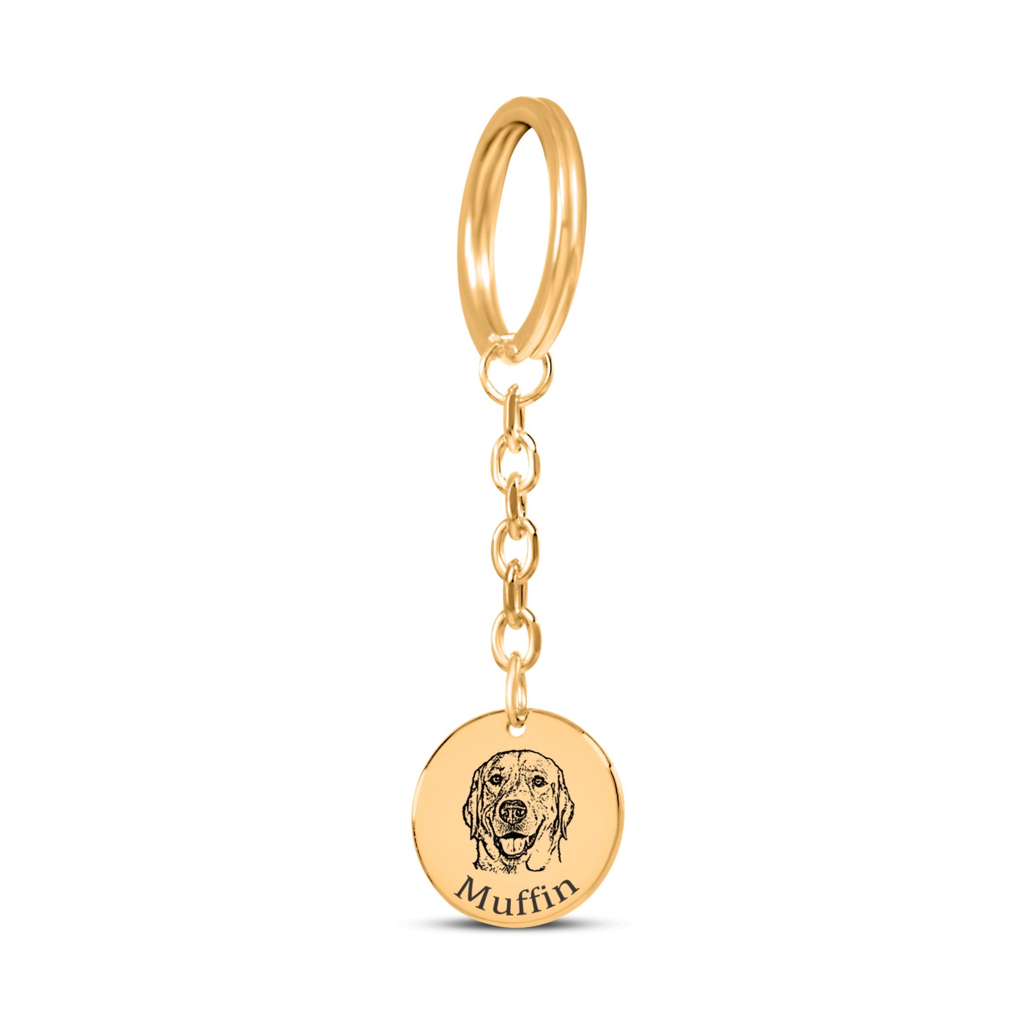 Porte-clés gravé portrait chien "Muffin", personnalisé, imprimé en France, en papier FSC, pour honorer les animaux bien-aimés.