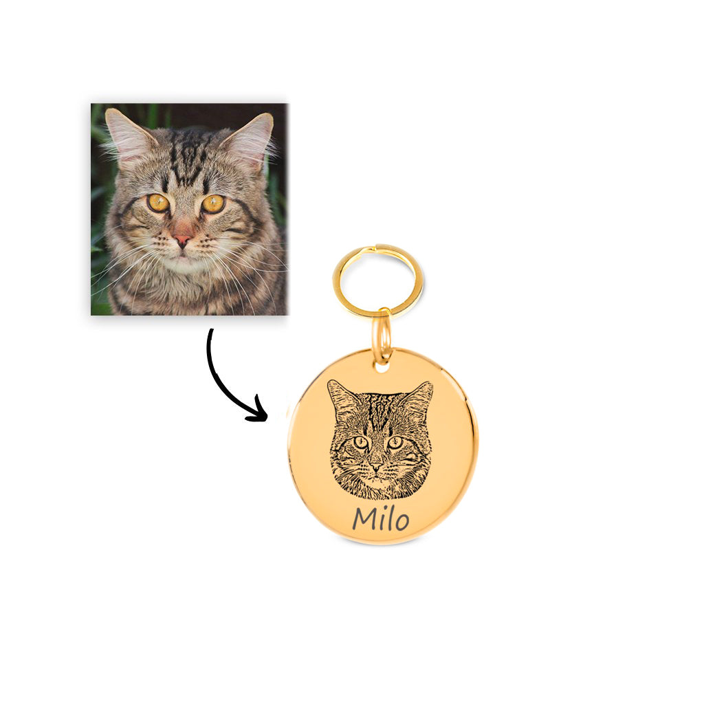 Porte-clés personnalisé avec photo de chat, gravé avec le nom, réalisé en France.