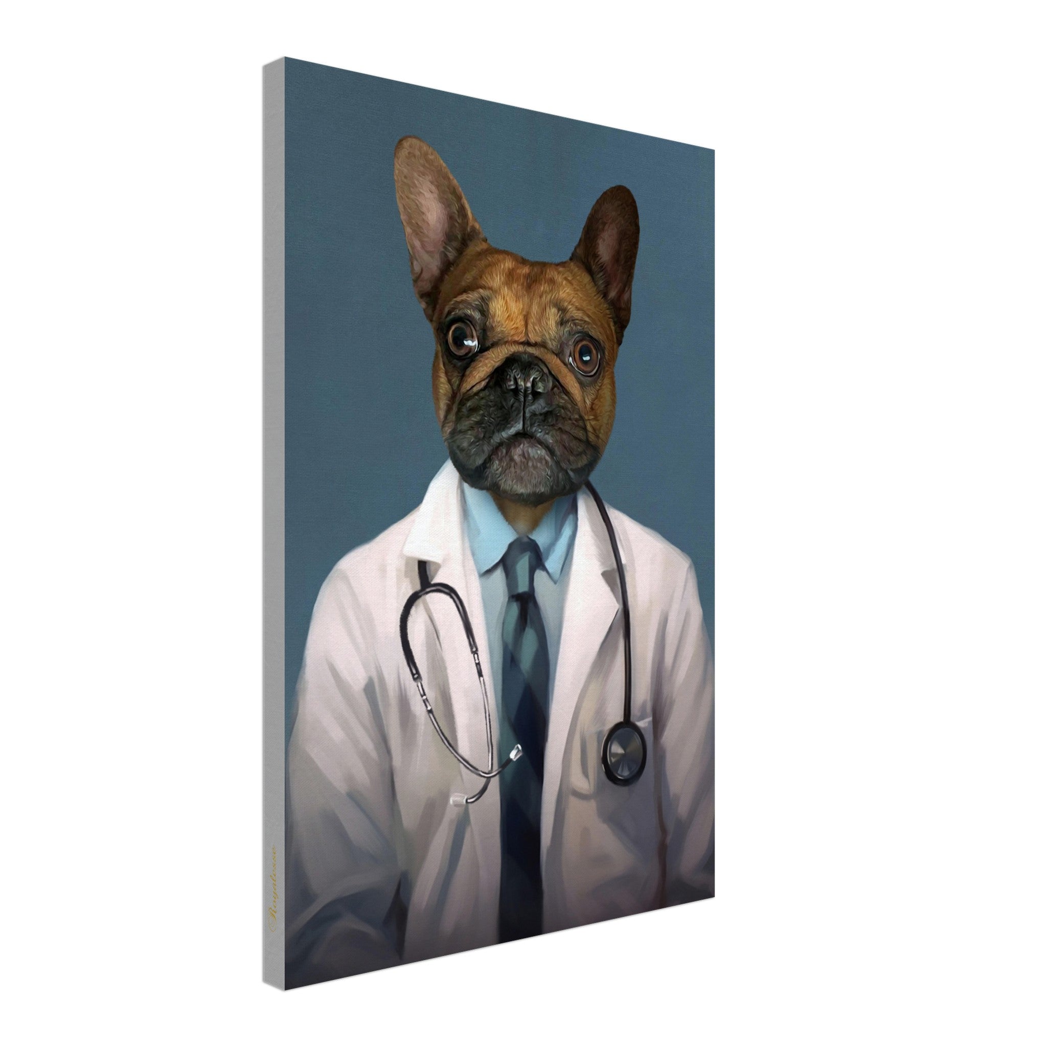 Portrait d'animal en docteur sur toile, imprimé en France sur papier FSC, art intemporel pour sublimer votre compagnon.