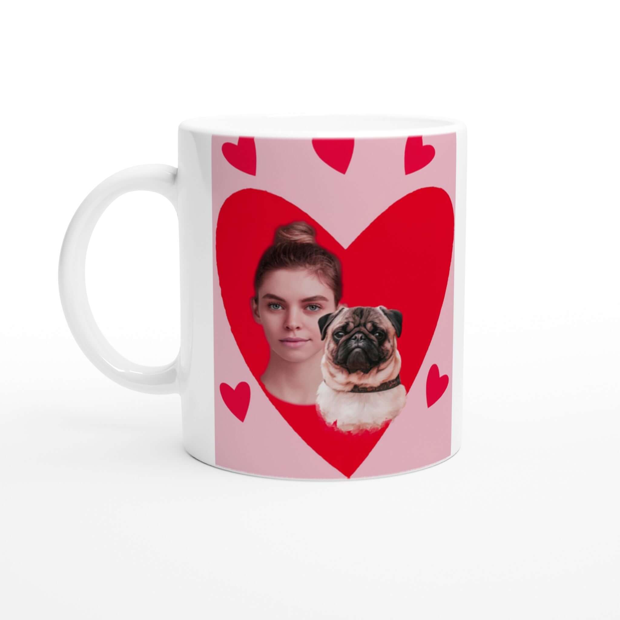 Mug personnalisé COEUR MAMAN CHIEN, design imprimé en France, céramique blanche, portrait d'animal en costume, papier FSC.