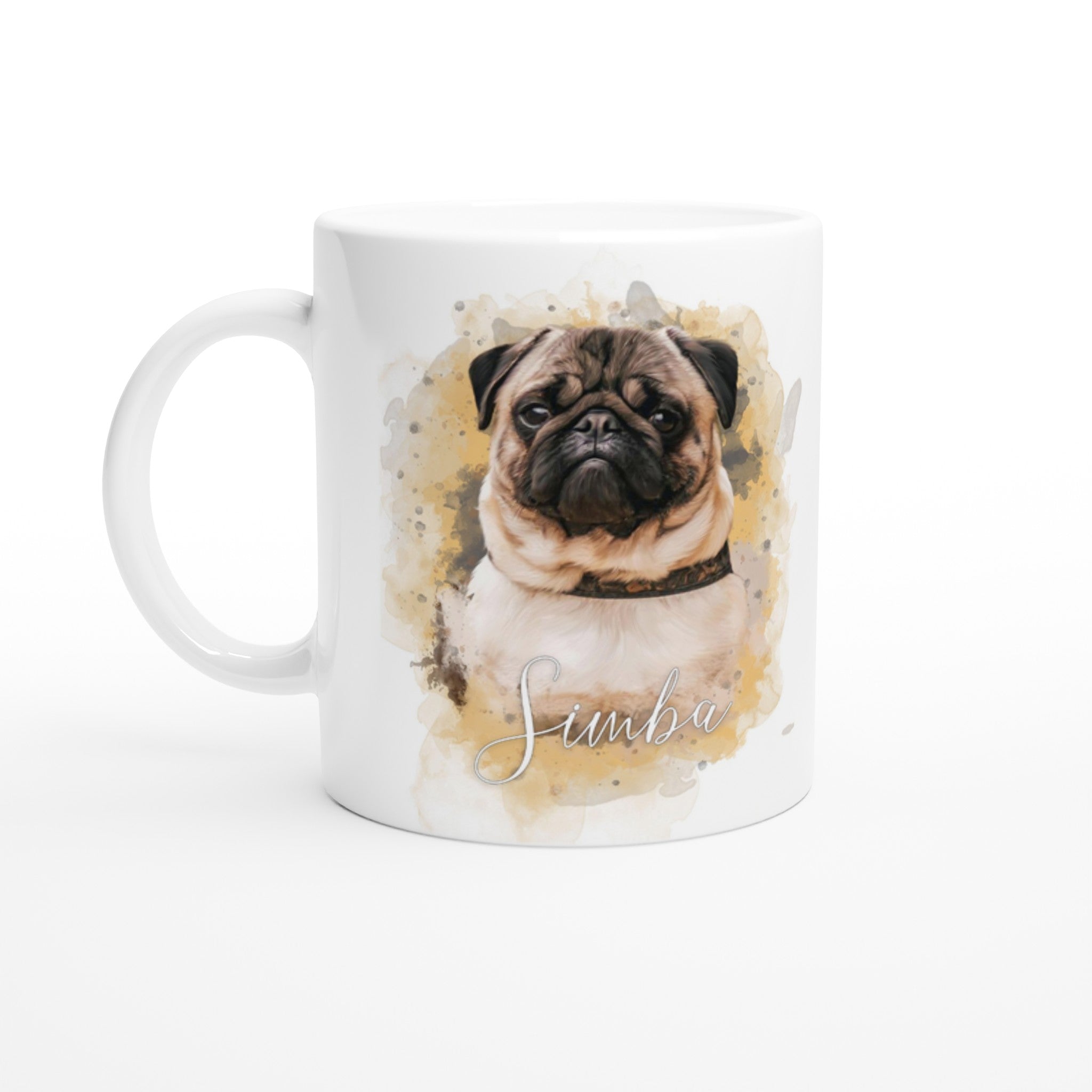 Mug AQUARELLE avec portrait de chien en costume, imprimé en France sur céramique blanche, design original et élégant, papier FSC.