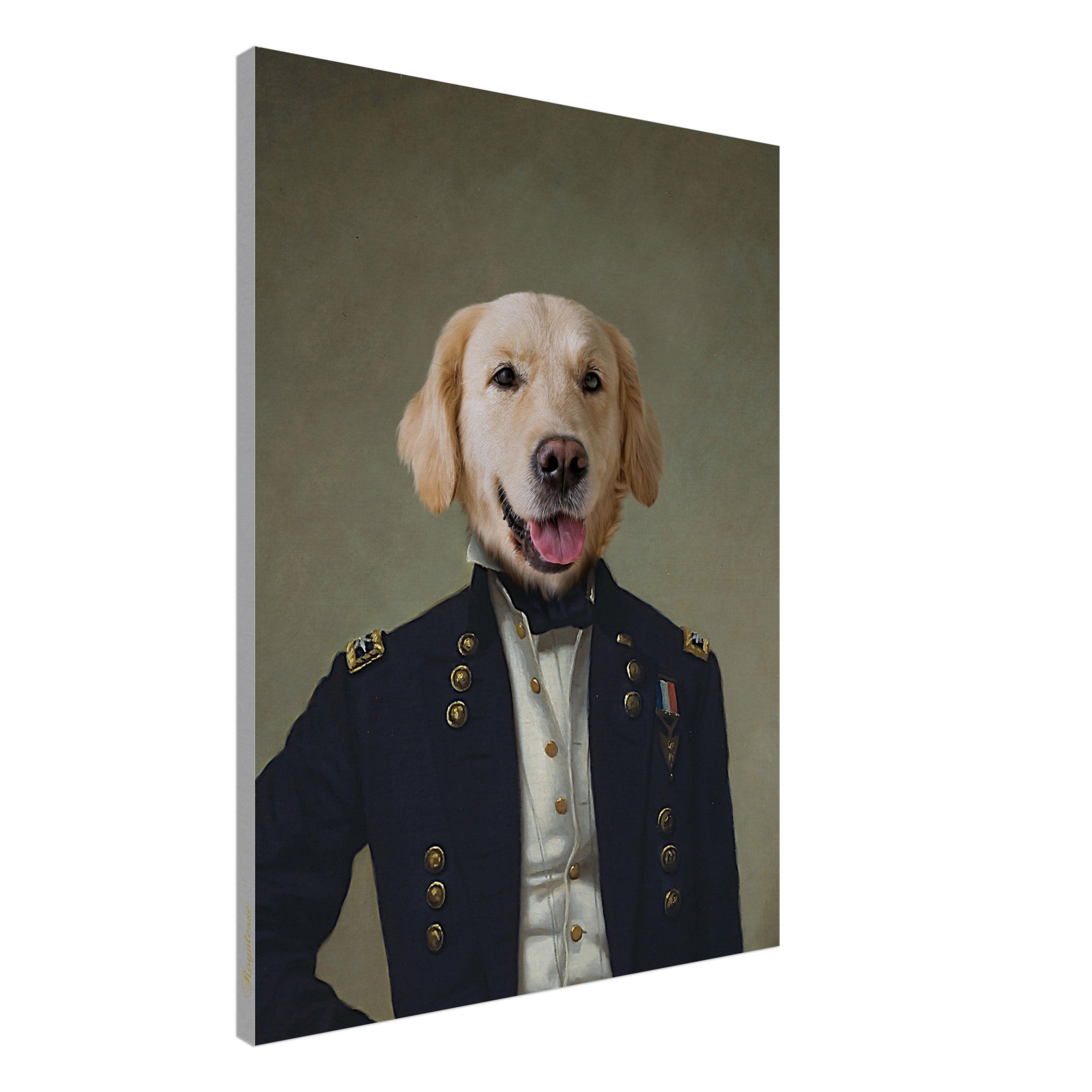 Toile personnalisée avec portrait de chien élégant, imprimé en France sur papier FSC, art animalier intemporel.