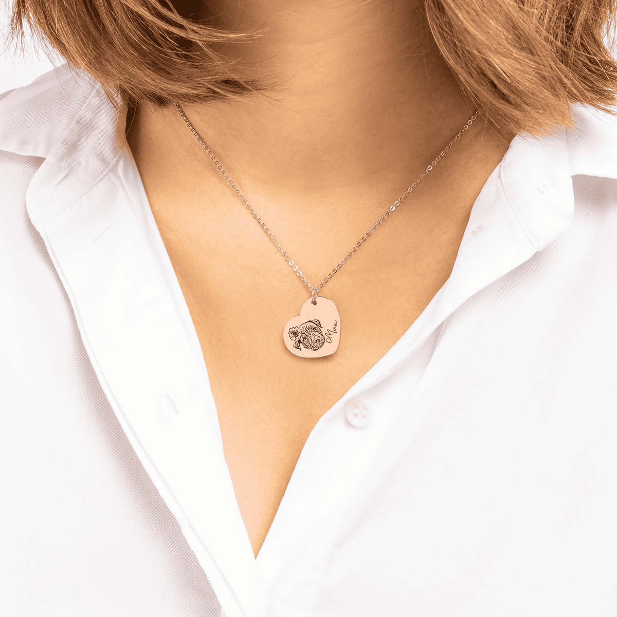 Collier Coeur Gravé avec Photo de votre Animal