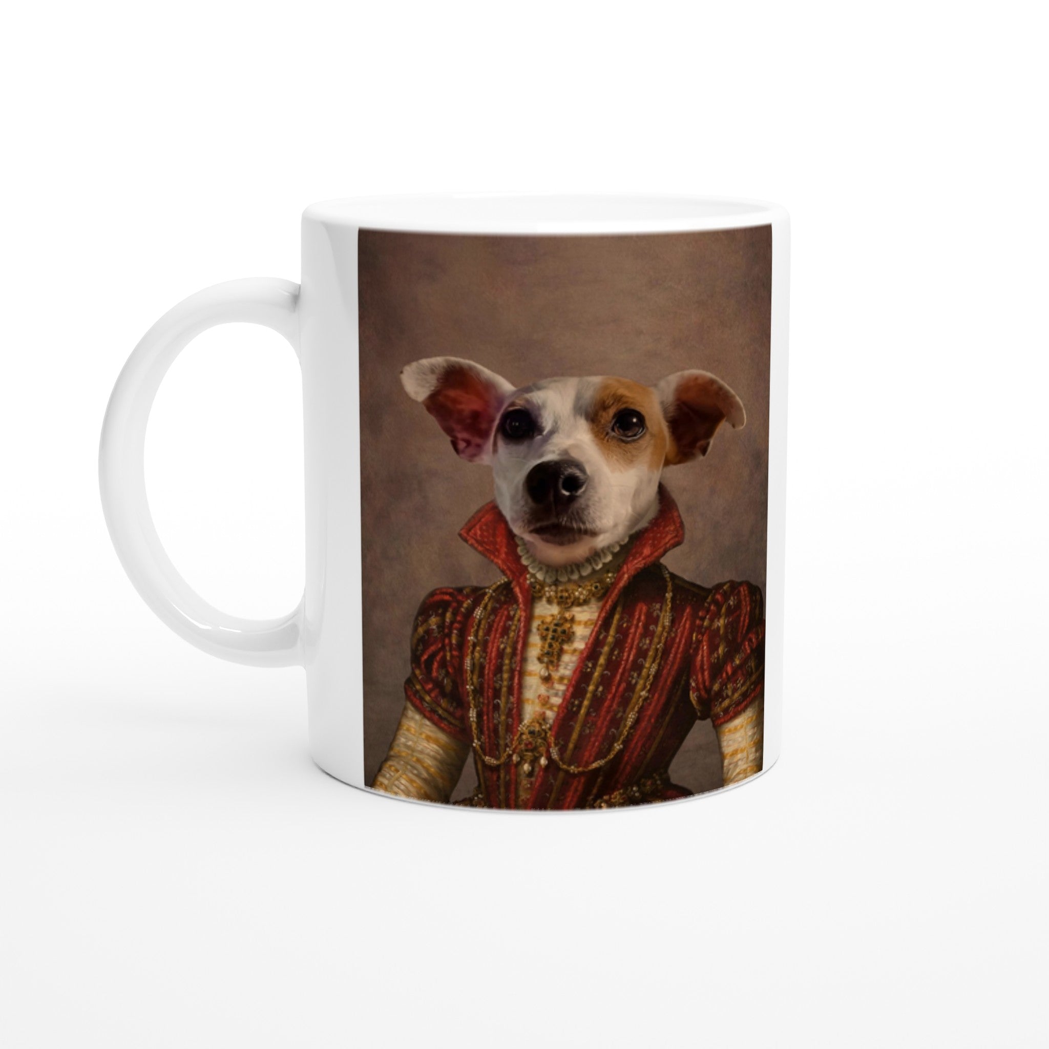 Mug en céramique avec portrait d'animal de compagnie en costume royal, élégant et original, imprimé en France sur papier FSC.