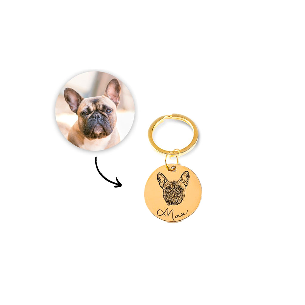 Porte-clefs personnalisé avec photo de chien gravée, réalisé en France, pour garder votre compagnon près de votre cœur.