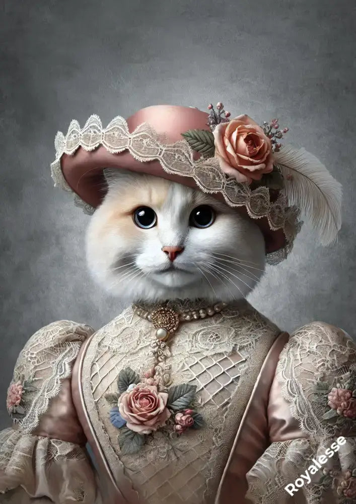 Portrait de chat élégant en costume ancien, imprimé en France sur papier FSC de haute qualité.