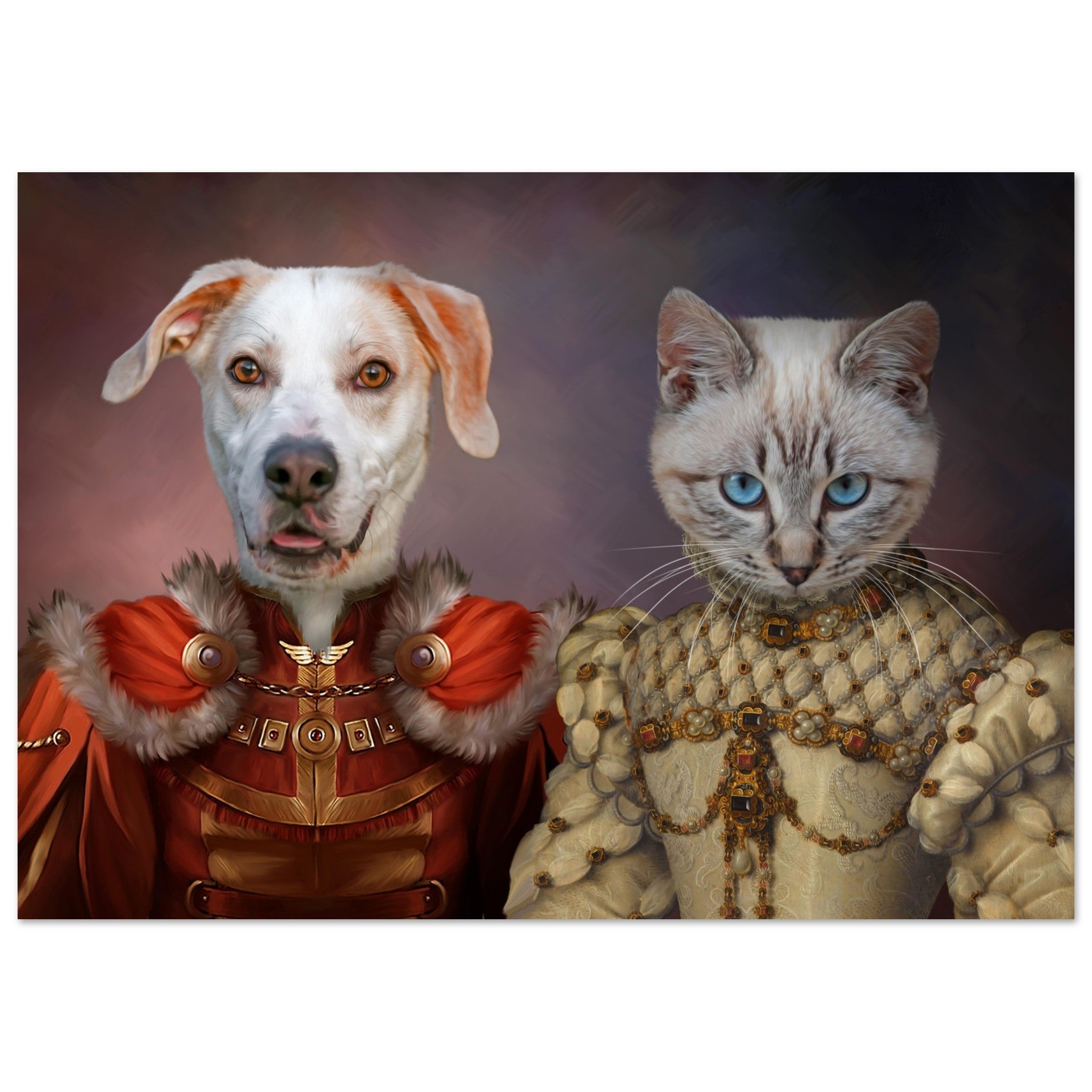 Poster personnalisé chien et chatte DUO PRINCE ET PRINCESSE RENAISSANCE - Royalesse