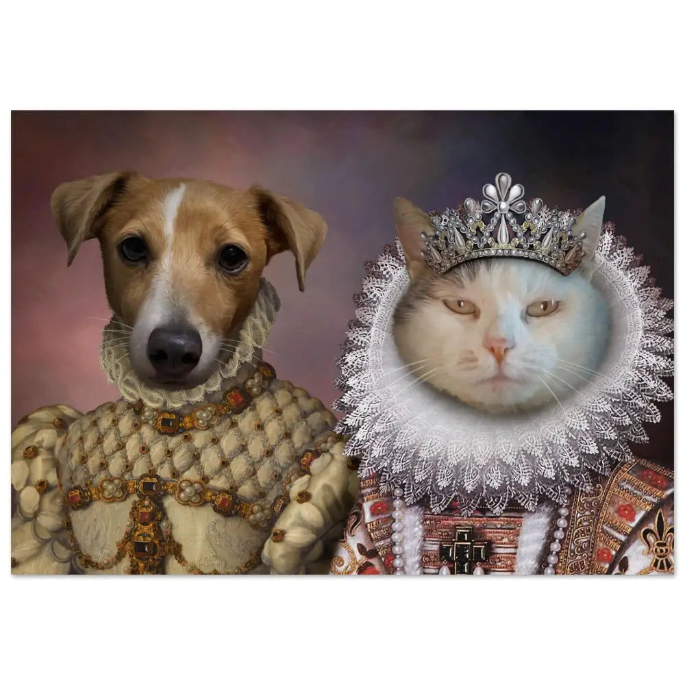 Poster personnalisé chien et chatte DUO REINE ET PRINCESSE - Royalesse