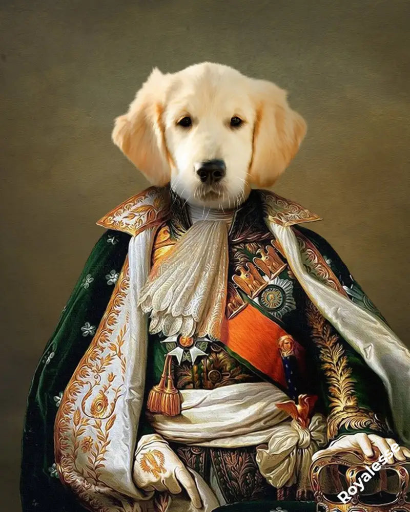 Portrait d'animal en costume Napoléon, imprimé en France sur papier FSC durable.